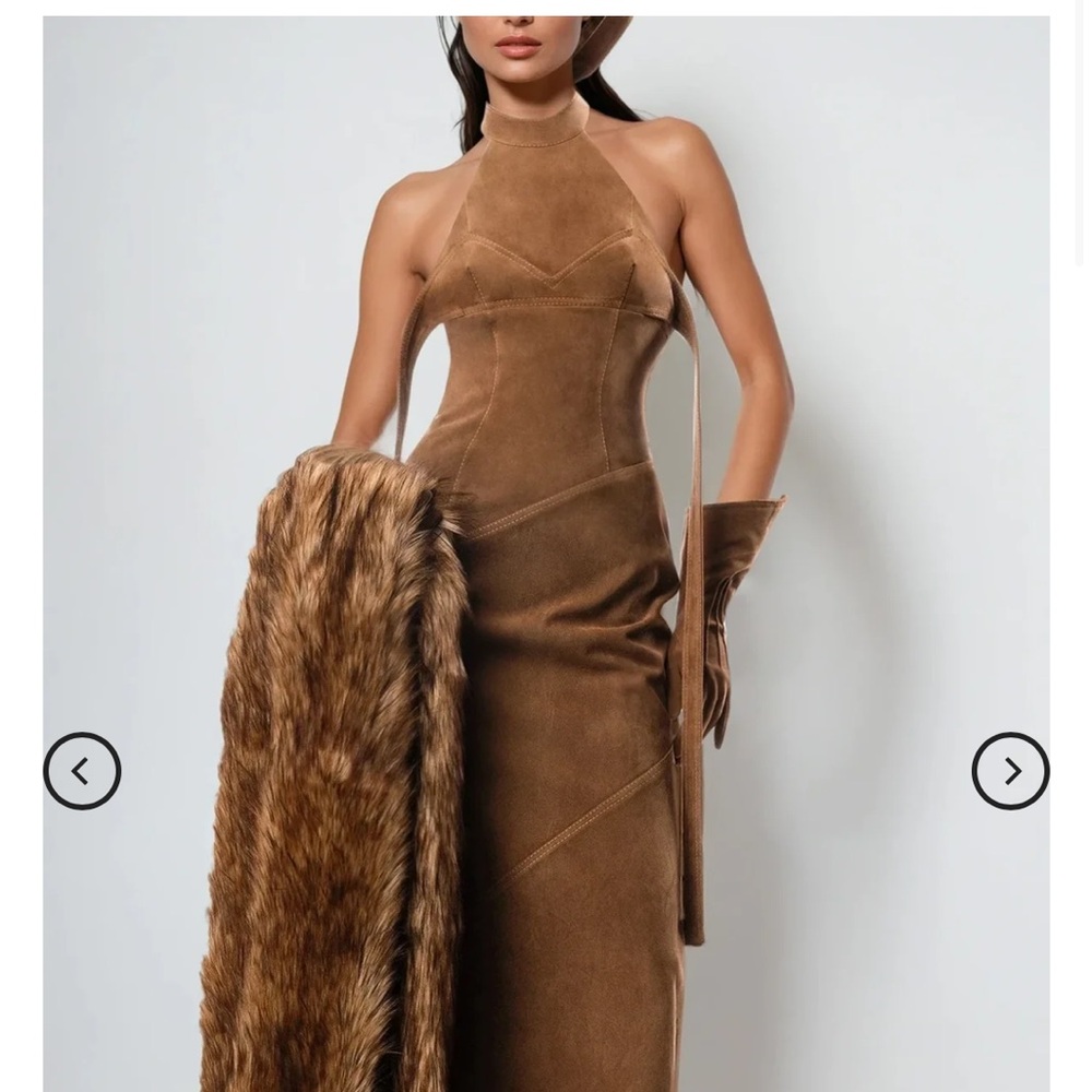 Dafna Halter Neck Suede Maxi Dress